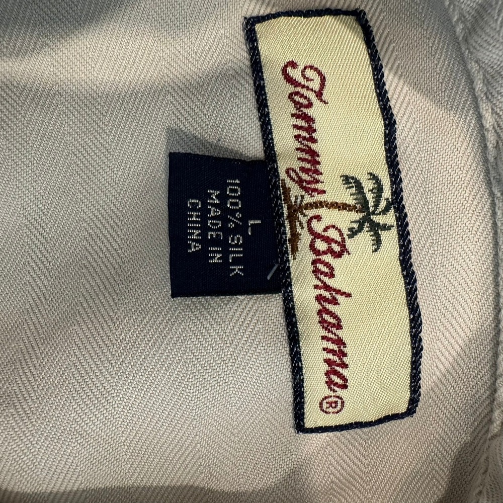 Tommy Bahama Mens Khaki Tan 100% Silk Herringbone Short Sleeve Camp Shirt Large - Picture 4 of 7